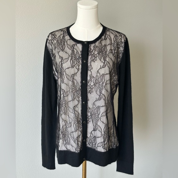 Neiman Marcus Cashmere Black Lace Cardigan-L - Picture 1 of 13